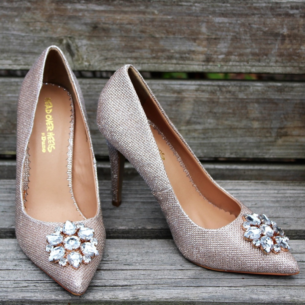 SOLD  Head Over Heels Gold Embellished Heels Shoes